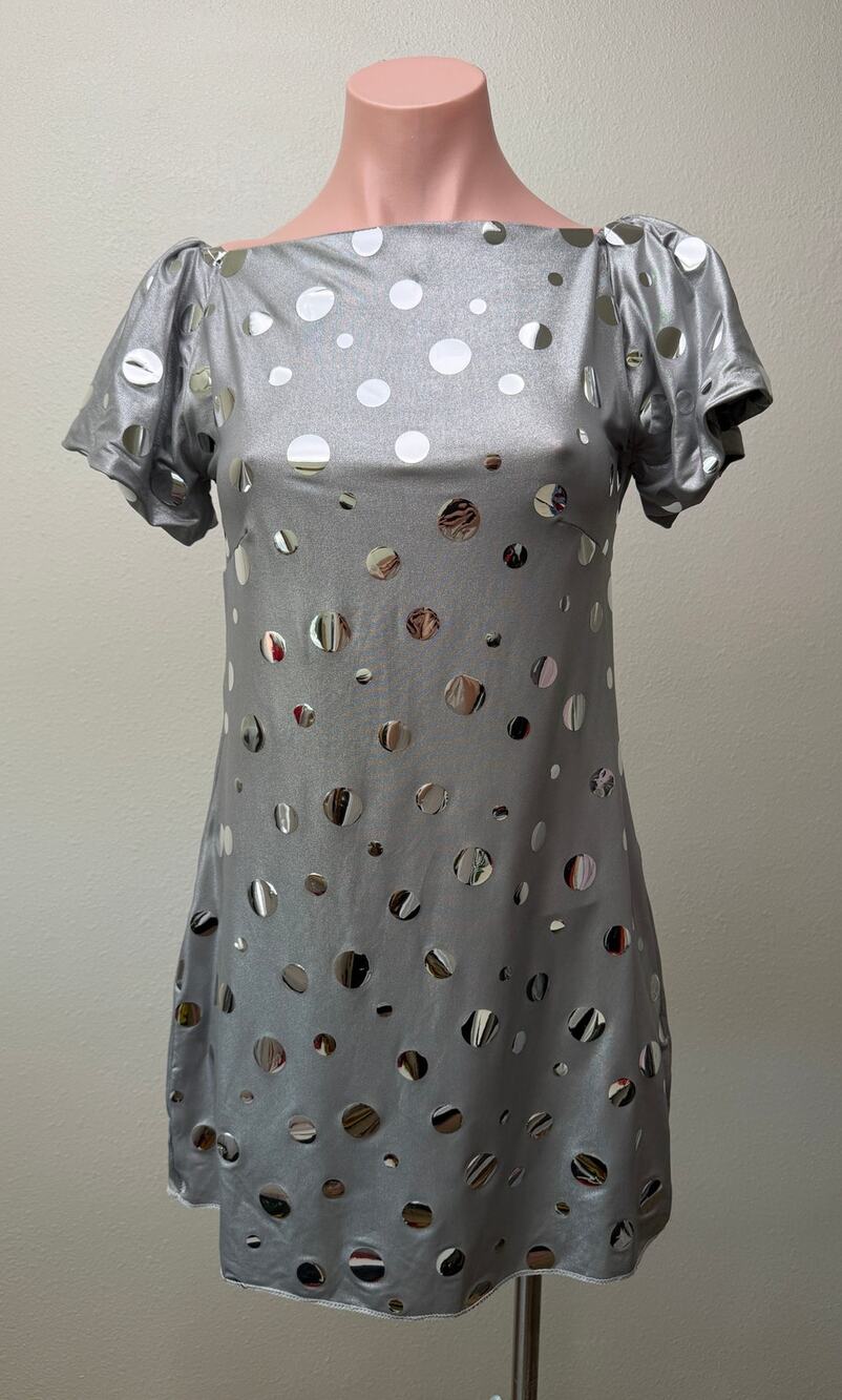 Volcano Silver Mirror Disc Mini Dress Women Size 1